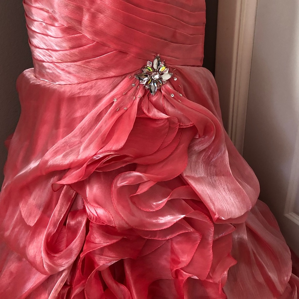NEW TIFFANY DESIGNS SZ 4 CORAL SATIN ORGANZA BEADED CORSET FORMAL EVENING GOWN - Picture 5 of 15